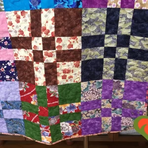 Gorgeous Asian Inspired Fabrics Bed Sized Quilt. Handmade One of A Kind Quilt. Measures 70.5" x 81".