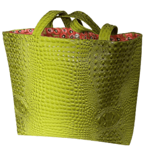 Gorgeous Designer Faux Gator Leather Travel Tote Bag. Magnetic Snap Closure. Eight Pockets. One of a Kind.