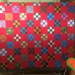 Nine Patch Traditional Queen Sized Quilt. Handmade One of A Kind Quilt. Measures 78" x 92".