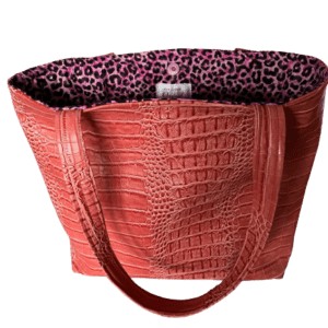 Gorgeous Designer Orange Crocodile Faux Leather Bag. Magnetic Snap Closure. Eight Pockets. One of a Kind.