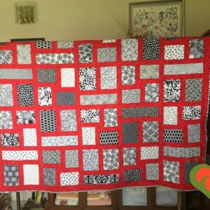 Red and Black and White Quilt-Comfort Quilt-Throw Quilt-Twin Bed Coverlet-Modern Quilt. Handmade One of A Kind Quilt. Measures 63"x 76".