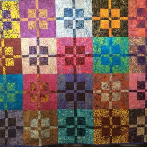Striking Batik Modern Queen Sized Quilt. Colorful. Handmade One of A Kind Quilt. Measures 76" x 89".