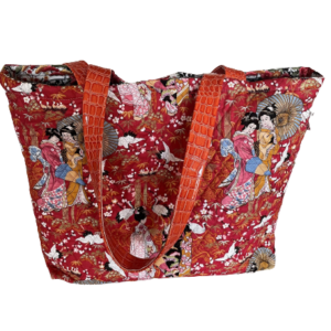 Beautiful Designer Travel Tote Bag. Magnetic Snap Closure. Eight Pockets. Made with Asian Fabrics. One of a Kind.