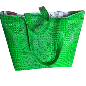 Gorgeous Designer Faux 3D Embossed Gator Leather Travel Tote Bag. Venom Green Color. Magnetic Snap Closure. Eight Pockets. One of a Kind.