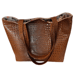 Gorgeous Designer Faux 3D Embossed Gator Leather Travel Tote Bag. Honey Caramel Color. Magnetic Snap Closure. Eight Pockets. One of a Kind.