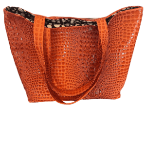 Gorgeous Designer Faux 3D Embossed Gator Leather Travel Tote Bag. Orange Crush Color. Magnetic Snap Closure. Eight Pockets. One of a Kind.