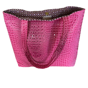 Gorgeous Designer Faux 3D Embossed Gator Leather Travel Tote Bag. Bubble Gum Pink. Magnetic Snap Closure. Eight Pockets. One of a Kind.
