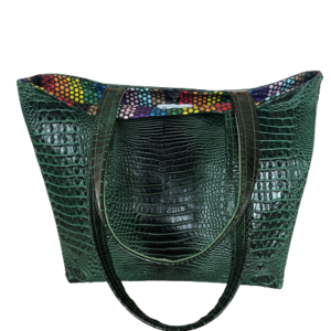 Gorgeous Designer Viper Green Hydra Gator 3D Embossed Vinyl Fabric Bag. Magnetic Snap Closure. Eight Pockets. One of a Kind.
