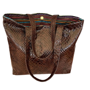 Gorgeous Designer Faux Embossed Gator Leather Travel Tote Bag. Rich Brown Color. Magnetic Snap Closure. Eight Pockets. One of a Kind.